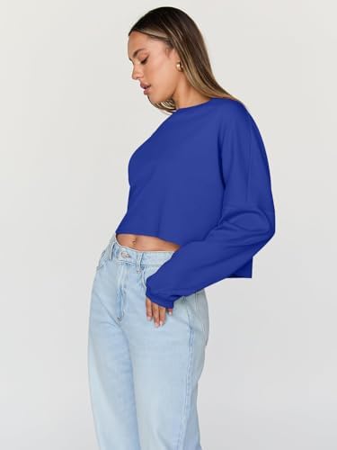 Trendy Queen Cropped Sweatshirts for Women Oversized Crewneck Sweaters Long Sleeve Tops Fall Winter Clothes 2025