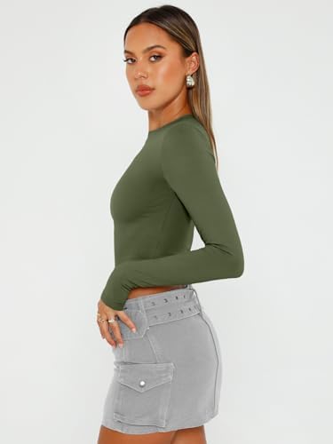 Trendy Queen Womens Long Sleeve Crop Tops Basic Slim Fitted Shirts Fashion 2025 Going Out Y2k Tops Teen Girl Clothes