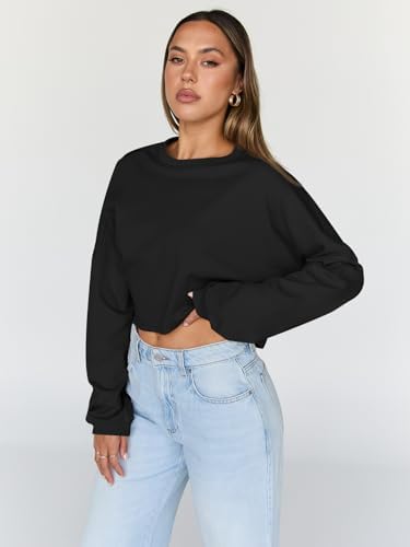 Trendy Queen Cropped Sweatshirts for Women Oversized Crewneck Sweaters Long Sleeve Tops Fall Winter Clothes 2025