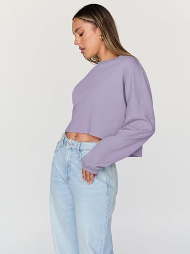Trendy Queen Cropped Sweatshirts for Women Oversized Crewneck Sweaters Long Sleeve Tops Fall Winter Clothes 2025