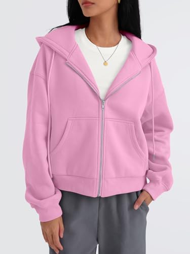 Trendy Queen Zip Up Hoodies For Women Cropped Sweatshirts Fall Fashion Outfits 2025 Y2k Fleece Teen Girls Clothes