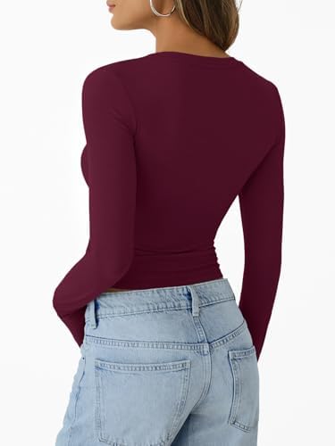 Trendy Queen Womens Long Sleeve T-Shirts Basic Crop Tops 2025 Fall Fashion Outfits Going Out Winter Clothes