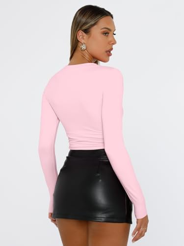 Trendy Queen Womens Long Sleeve T Shirts Fall Fashion 2025 Basic Crop Tops Going Out Outfits Y2k Clothes