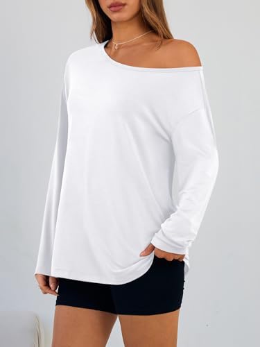 Trendy Queen Womens Off The Shoulder Tops Oversized Tshirts Long Sleeve 2025 Casual Basic Tees