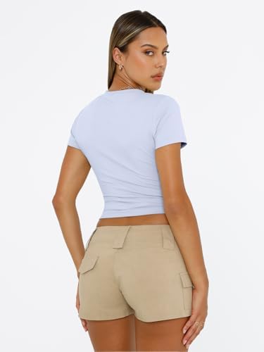 Trendy Queen Womens Short Sleeve T Shirts Summer Crop Tops Basic Slim Fit Gym Workout Y2k Clothes
