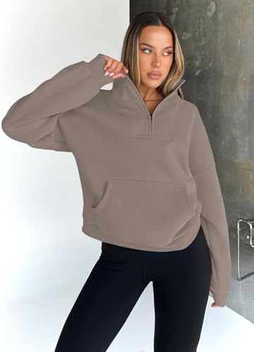 Trendy Queen Womens Sweatshirts Quarter Half Zip Pullover Oversized Hoodies Fall Fashion 2025 Winter Fleece Jackets Sweaters