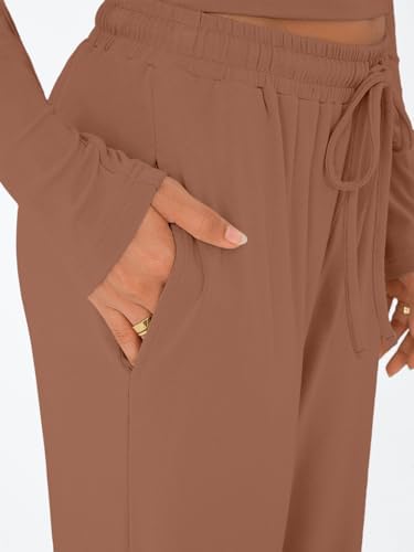 Trendy Queen Women's 2 Piece Matching Lounge Set Long Sleeve Slightly Crop Top Wide Leg Pants Casual Sweatsuit