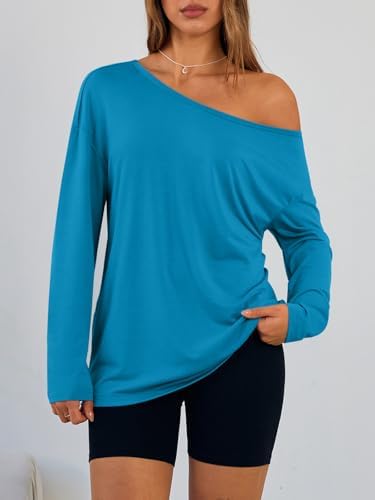 Trendy Queen Womens Off The Shoulder Tops Oversized Tshirts Long Sleeve 2025 Casual Basic Tees