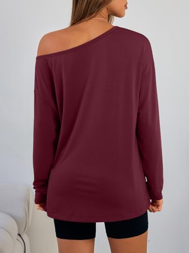 Trendy Queen Womens Off The Shoulder Tops Oversized Tshirts Long Sleeve 2025 Casual Basic Tees