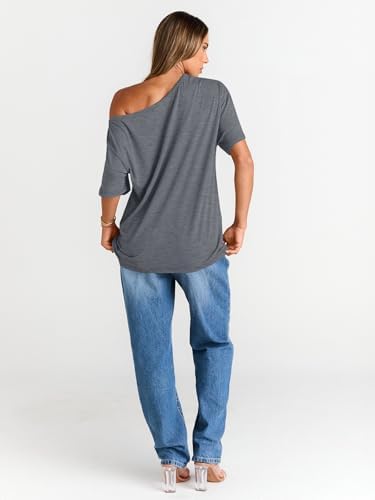 Trendy Queen Womens Off The Shoulder Tops Oversized T-Shirts Short Sleeve Tees Summer 2025 Casual Spring Fashion Clothes