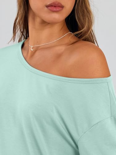 Trendy Queen Womens Off The Shoulder Tops Oversized Tshirts Long Sleeve 2025 Casual Basic Tees