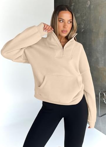 Trendy Queen Womens Sweatshirts Quarter Half Zip Pullover Oversized Hoodies Fall Fashion 2025 Winter Fleece Jackets Sweaters