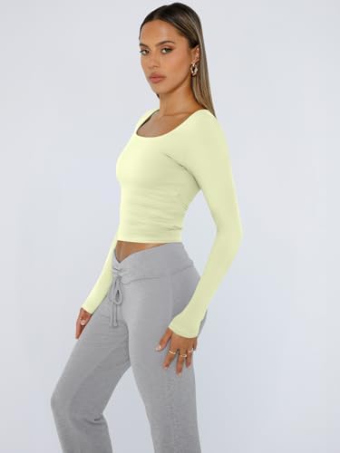 Trendy Queen Womens Long Sleeve Shirts Crop Tops Fall Fashion 2025 Square Neck Going Out Basics Tees Y2k Clothes