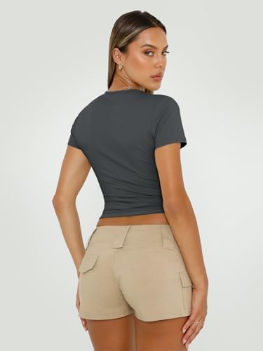 Trendy Queen Womens Short Sleeve T Shirts Summer Crop Tops Basic Slim Fit Gym Workout Y2k Clothes