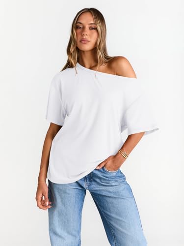 Trendy Queen Womens Off The Shoulder Tops Oversized T-Shirts Short Sleeve Tees Summer 2025 Casual Spring Fashion Clothes