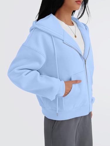 Trendy Queen Zip Up Hoodies For Women Cropped Sweatshirts Fall Fashion Outfits 2025 Y2k Fleece Teen Girls Clothes