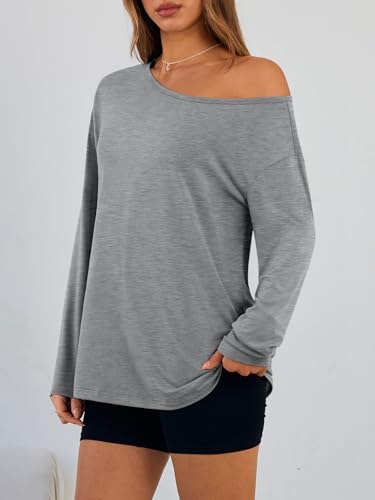 Trendy Queen Womens Off The Shoulder Tops Oversized Tshirts Long Sleeve 2025 Casual Basic Tees