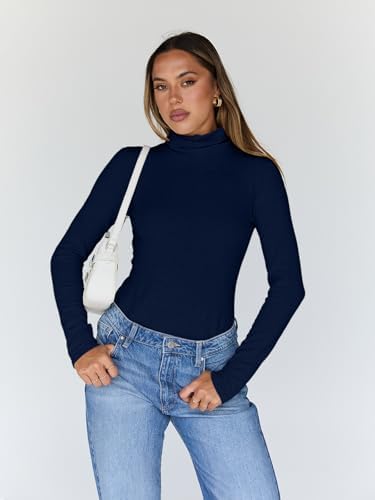 Trendy Queen Women's Turtleneck Long Sleeve Shirts Fall Fashion Basic Thermal Underwear Tops Winter Clothes 2025