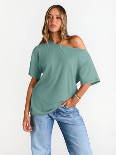 Trendy Queen Womens Off The Shoulder Tops Oversized T-Shirts Short Sleeve Tees Summer 2025 Casual Spring Fashion Clothes
