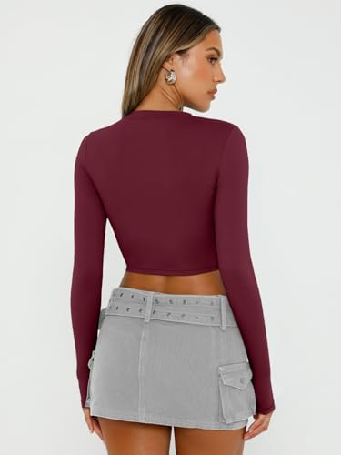Trendy Queen Womens Long Sleeve Crop Tops Basic Slim Fitted Shirts Fashion 2025 Going Out Y2k Tops Teen Girl Clothes