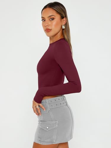 Trendy Queen Womens Long Sleeve Crop Tops Basic Slim Fitted Shirts Fashion 2025 Going Out Y2k Tops Teen Girl Clothes