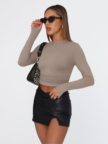 Trendy Queen Womens Long Sleeve T Shirts Fall Fashion 2025 Basic Crop Tops Going Out Outfits Y2k Clothes