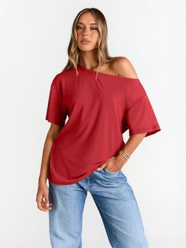 Trendy Queen Womens Off The Shoulder Tops Oversized T-Shirts Short Sleeve Tees Summer 2025 Casual Spring Fashion Clothes