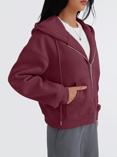 Trendy Queen Zip Up Hoodies For Women Cropped Sweatshirts Fall Fashion Outfits 2025 Y2k Fleece Teen Girls Clothes