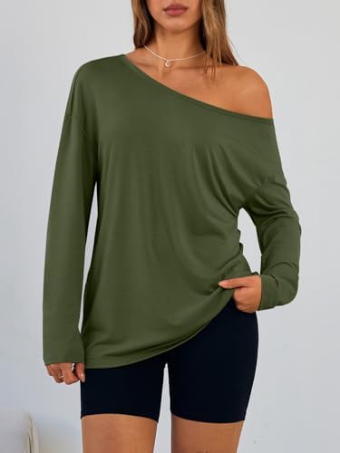 Trendy Queen Womens Off The Shoulder Tops Oversized Tshirts Long Sleeve 2025 Casual Basic Tees
