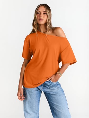 Trendy Queen Womens Off The Shoulder Tops Oversized T-Shirts Short Sleeve Tees Summer 2025 Casual Spring Fashion Clothes