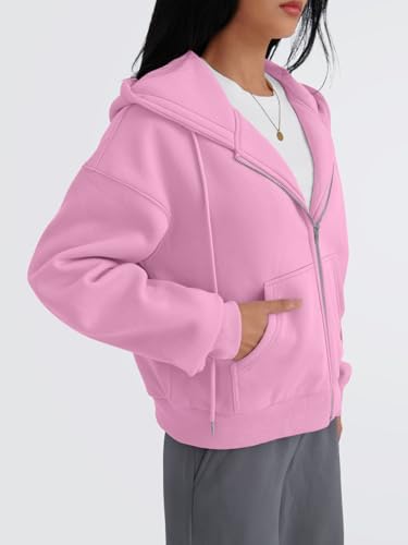 Trendy Queen Zip Up Hoodies For Women Cropped Sweatshirts Fall Fashion Outfits 2025 Y2k Fleece Teen Girls Clothes