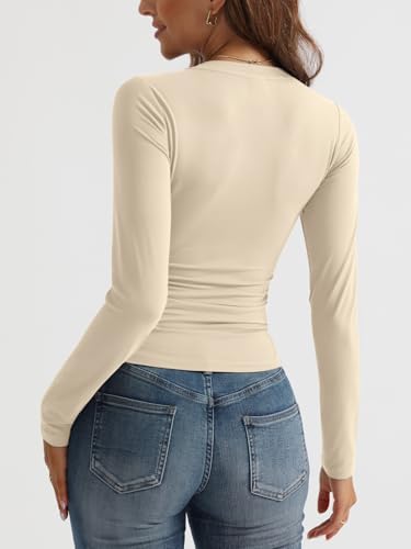 Trendy Queen Long Sleeve Shirts for Women 2025 Fall Fashion V Neck Basics Crop Tops Slim Fitted Y2K Tops Outfits Clothes