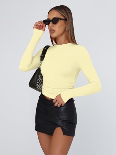 Trendy Queen Womens Long Sleeve T Shirts Fall Fashion 2025 Basic Crop Tops Going Out Outfits Y2k Clothes