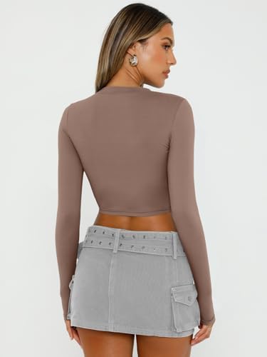 Trendy Queen Womens Long Sleeve Crop Tops Basic Slim Fitted Shirts Fashion 2025 Going Out Y2k Tops Teen Girl Clothes