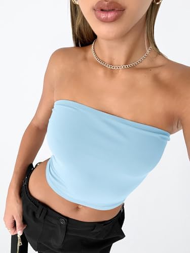 Trendy Queen Womens Tube Tops Strapless Crop Tops Basic Backless Sleeveless Bandeau Going Out Cute 2025 Summer Outfits