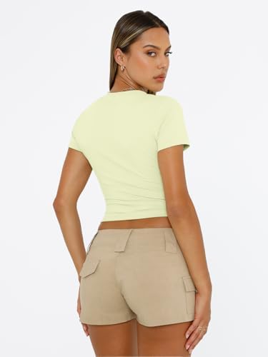 Trendy Queen Womens Short Sleeve T Shirts Summer Crop Tops Basic Slim Fit Gym Workout Y2k Clothes