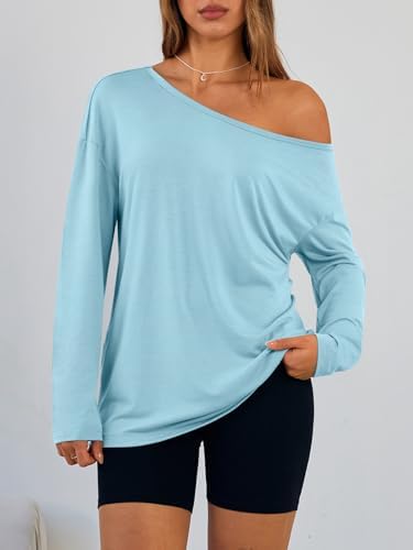 Trendy Queen Womens Off The Shoulder Tops Oversized Tshirts Long Sleeve 2025 Casual Basic Tees
