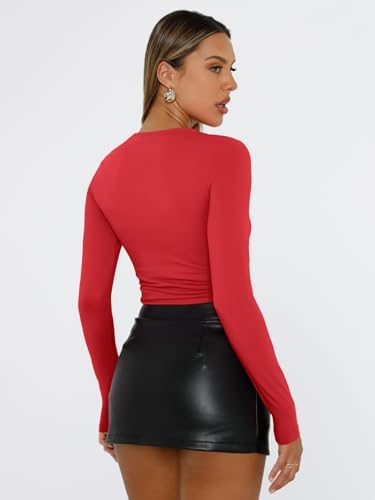 Trendy Queen Womens Long Sleeve T Shirts Fall Fashion 2025 Basic Crop Tops Going Out Outfits Y2k Clothes