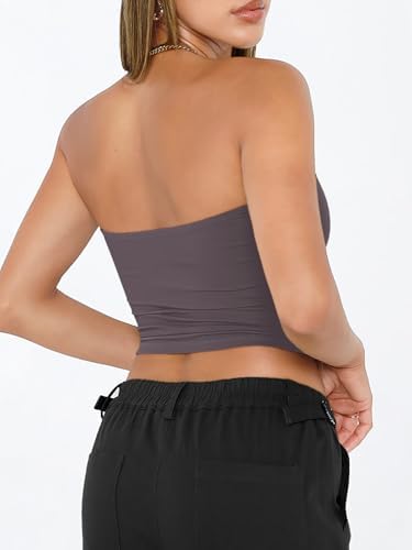 Trendy Queen Womens Tube Tops Strapless Crop Tops Basic Backless Sleeveless Bandeau Going Out Cute 2025 Summer Outfits