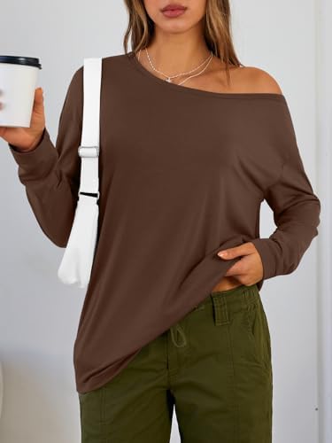Trendy Queen Womens Off The Shoulder Tops Oversized Tshirts Long Sleeve 2025 Casual Basic Tees