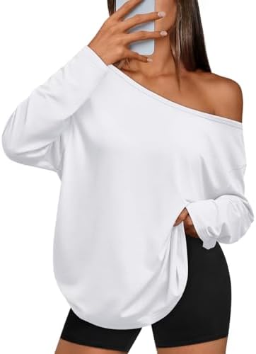 Trendy Queen Womens Off The Shoulder Tops Oversized Tshirts Long Sleeve 2025 Casual Basic Tees