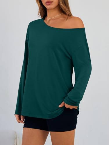 Trendy Queen Womens Off The Shoulder Tops Oversized Tshirts Long Sleeve 2025 Casual Basic Tees