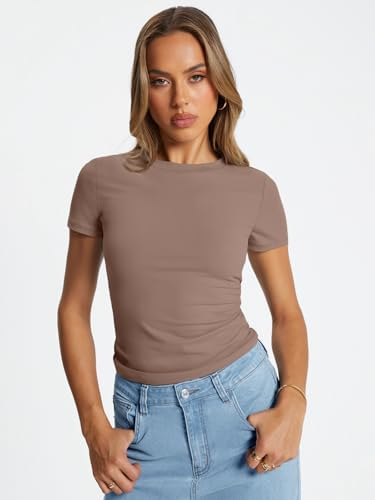 Trendy Queen Womens Basic T Shirts Summer Tops 2025 Crop Short Sleeve Slim Fit Tee Cute Gym Workout Clothes