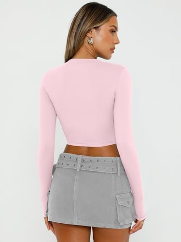 Trendy Queen Womens Long Sleeve Crop Tops Basic Slim Fitted Shirts Fashion 2025 Going Out Y2k Tops Teen Girl Clothes