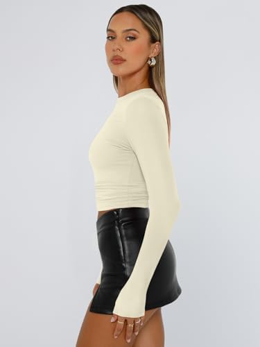 Trendy Queen Womens Long Sleeve T Shirts Fall Fashion 2025 Basic Crop Tops Going Out Outfits Y2k Clothes