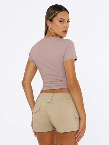 Trendy Queen Womens Short Sleeve T Shirts Summer Crop Tops Basic Slim Fit Gym Workout Y2k Clothes