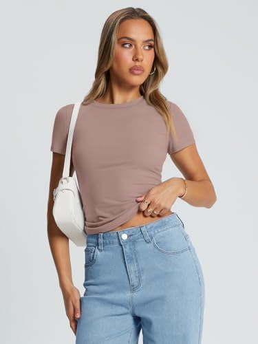 Trendy Queen Womens Basic T Shirts Summer Tops 2025 Crop Short Sleeve Slim Fit Tee Cute Gym Workout Clothes