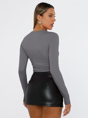 Trendy Queen Womens Long Sleeve T Shirts Fall Fashion 2025 Basic Crop Tops Going Out Outfits Y2k Clothes