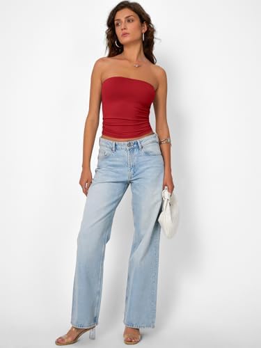 Trendy Queen Womens Strapless Tube Tops Basic Backless Sleeveless Bandeau Going Out Crop Tops Cute 2025 Summer Clothes