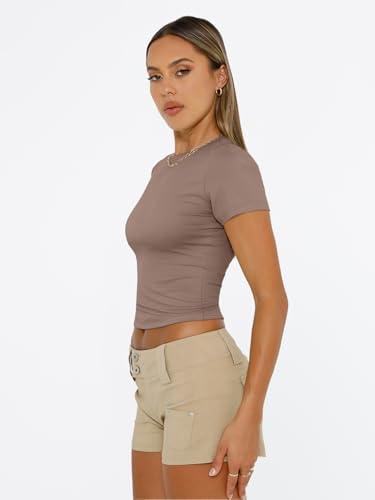 Trendy Queen Womens Short Sleeve T Shirts Summer Crop Tops Basic Slim Fit Gym Workout Y2k Clothes